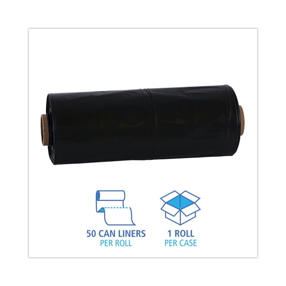 Industrial Drum Liners Rolls, 60 gal, 2.7 mil, 38 x 63, Black, 1 Roll of 50 Bags - Image 2