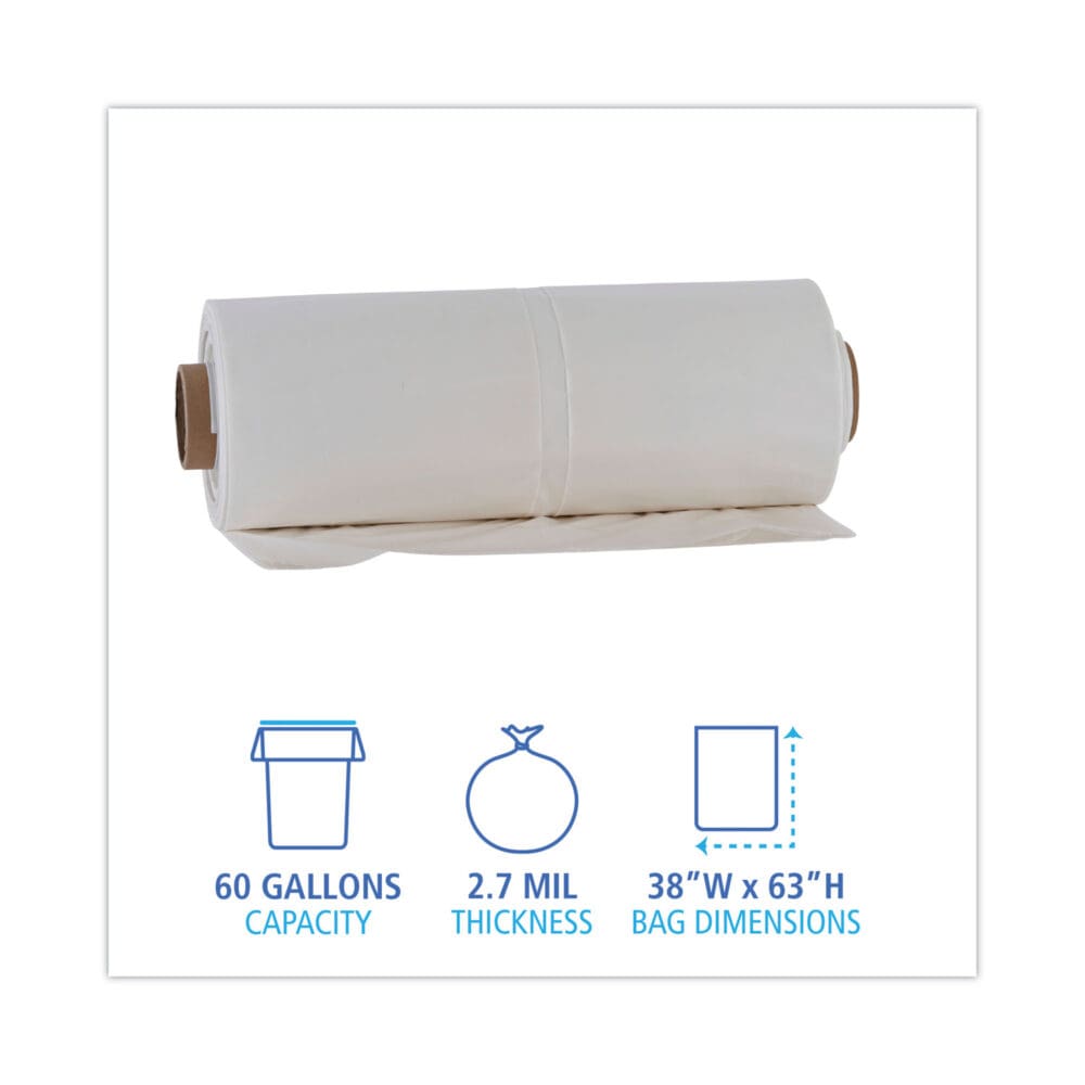 Industrial Drum Liners Rolls, 60 gal, 2.7 mil, 38 x 63, Clear, 1 Roll of 50 Bags - Image 7