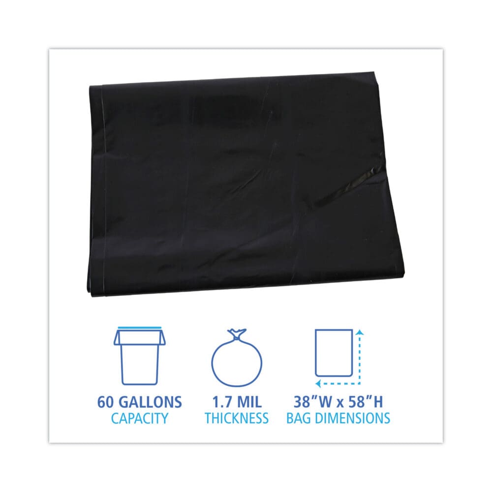 Linear Low Density Industrial Can Liners, 60 gal, 1.7 mil, 38 x 58, Black, 100/Carton - Image 7