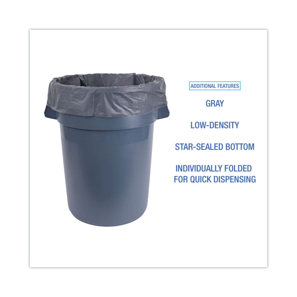 Linear Low Density Industrial Can Liners, 45 gal, 1.3 mil, 40 x 46, Gray, 100/Carton - Image 3