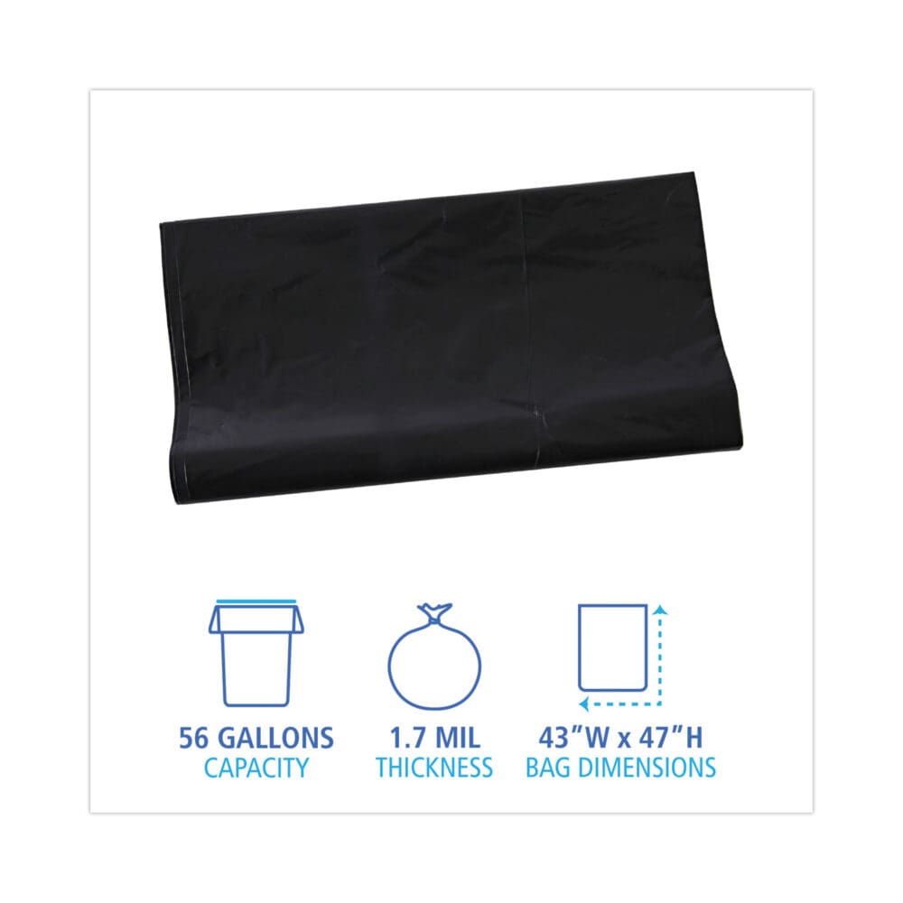 Linear Low Density Industrial Can Liners, 56 gal, 1.7 mil, 43 x 47, Black, 100/Carton - Image 7