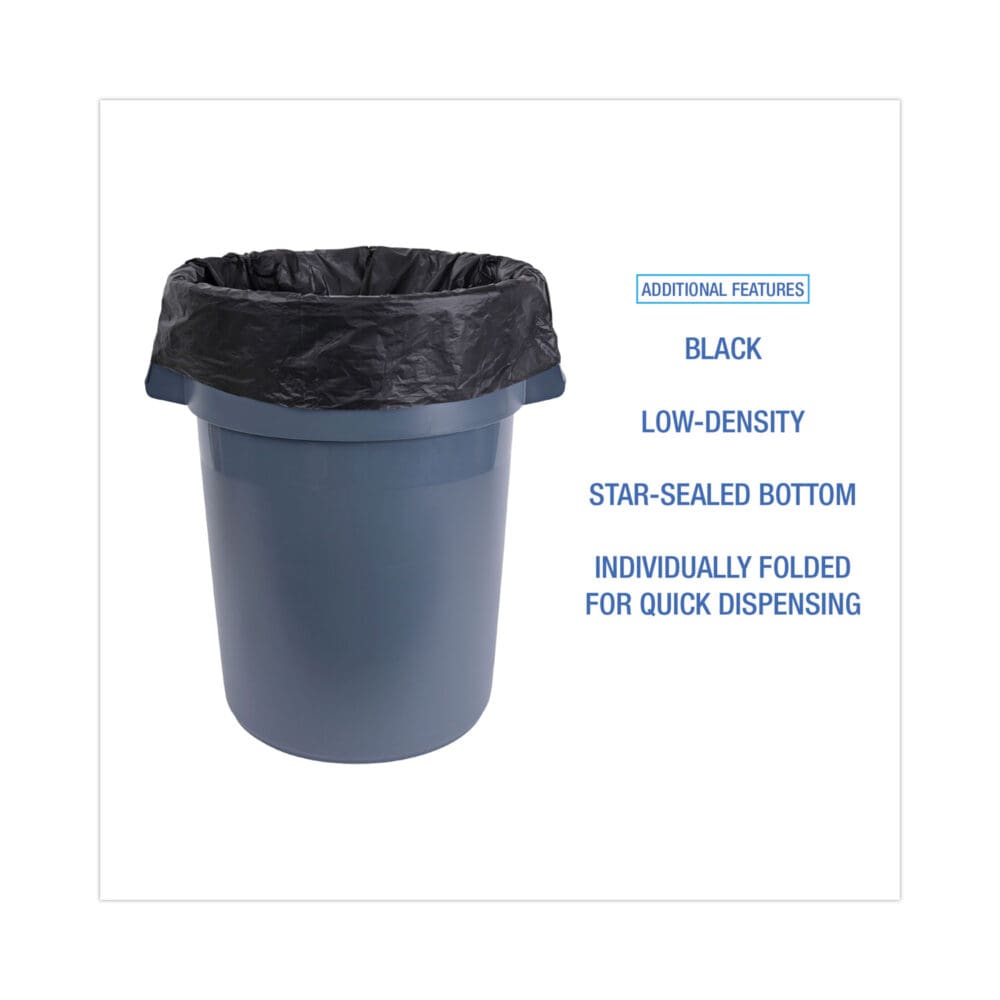 Linear Low Density Industrial Can Liners, 56 gal, 1.7 mil, 43 x 47, Black, 100/Carton - Image 3
