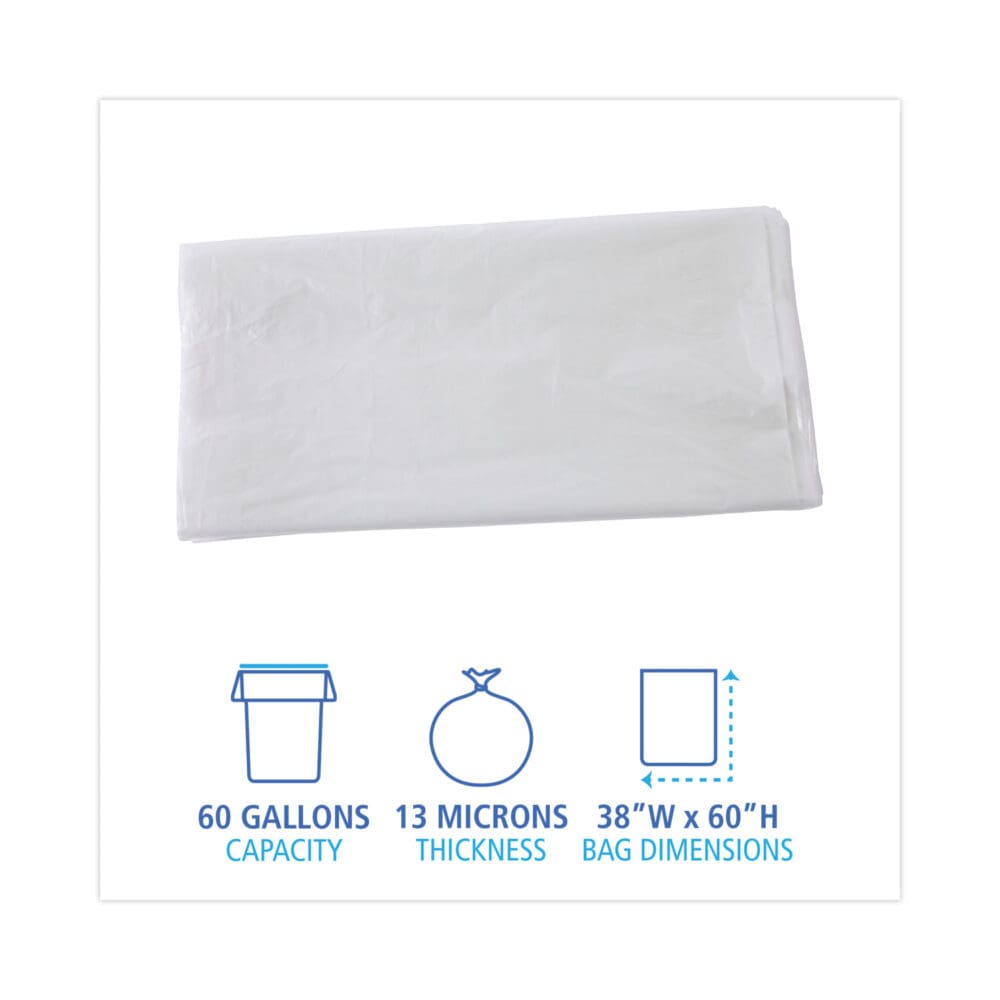 High Density Industrial Can Liners Flat Pack, 60 gal, 13 mic, 38 x 60, Natural, 200/Carton - Image 7