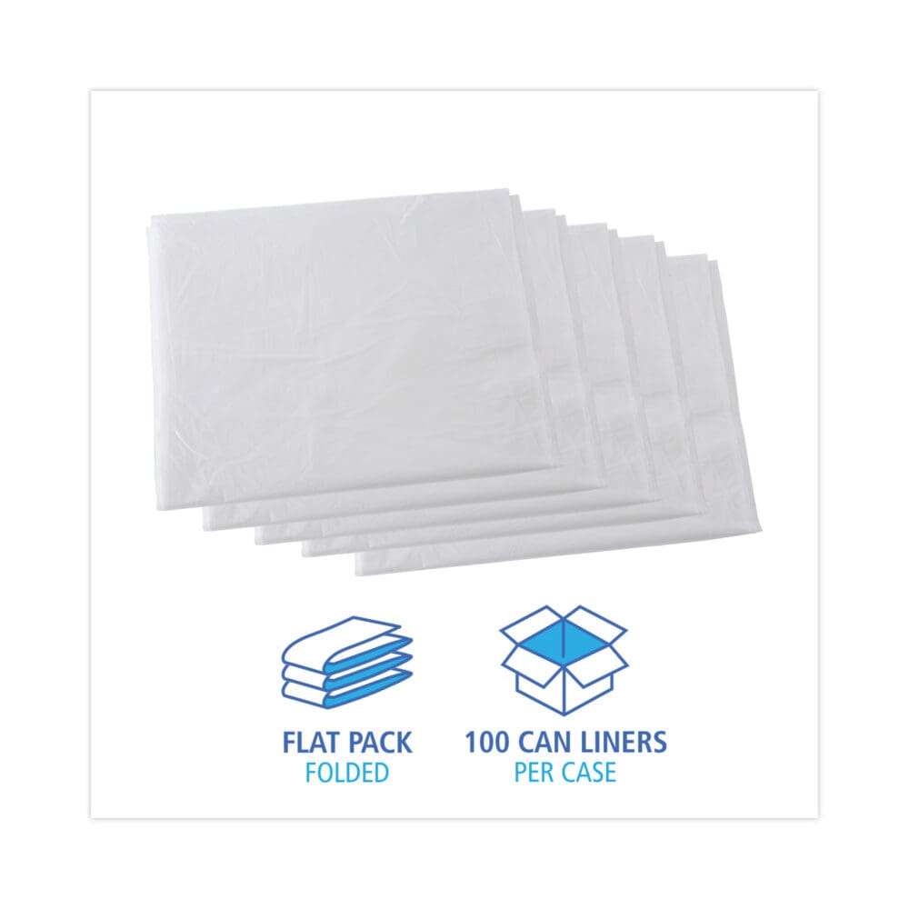 High Density Industrial Can Liners Flat Pack, 60 gal, 16 mic, 38 x 60, Natural, 100/Carton - Image 2