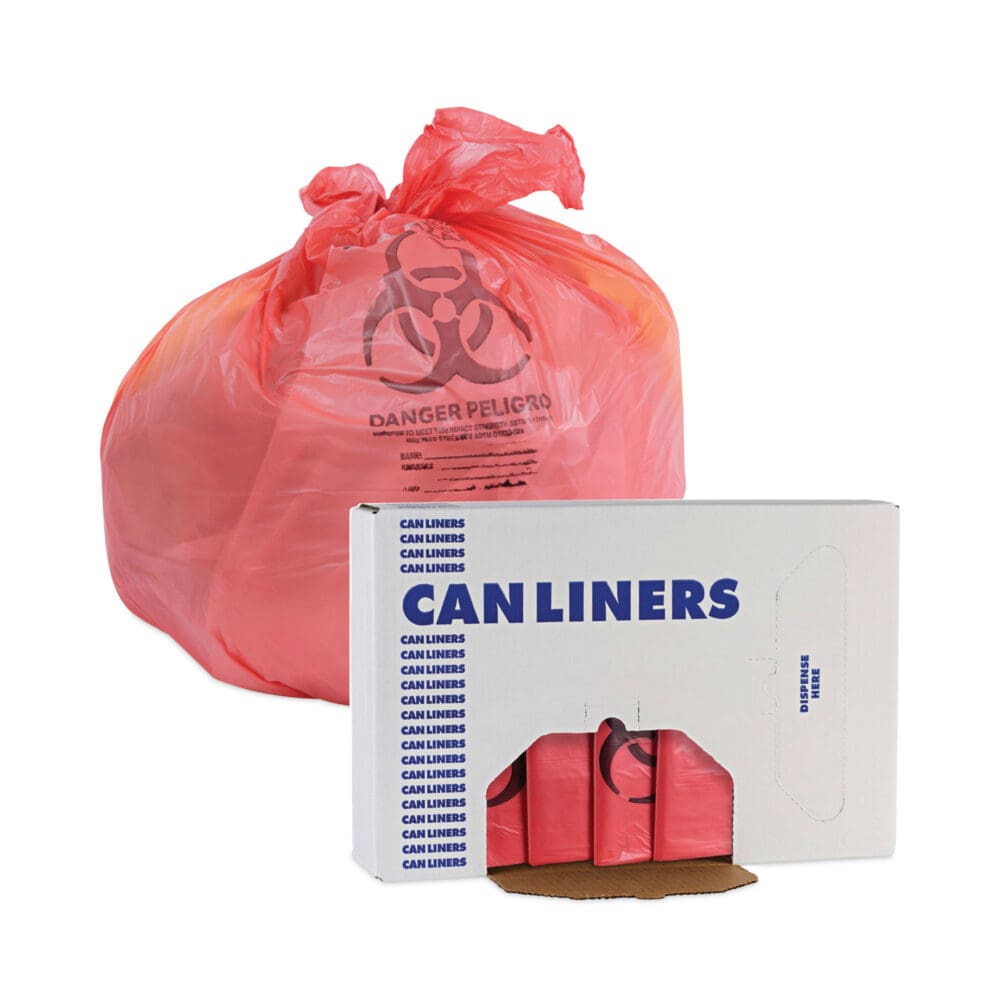 Linear Low Density Health Care Trash Can Liners, 33 gal, 1.3 mil, 33 x 39, Red, 150/Carton - Image 5