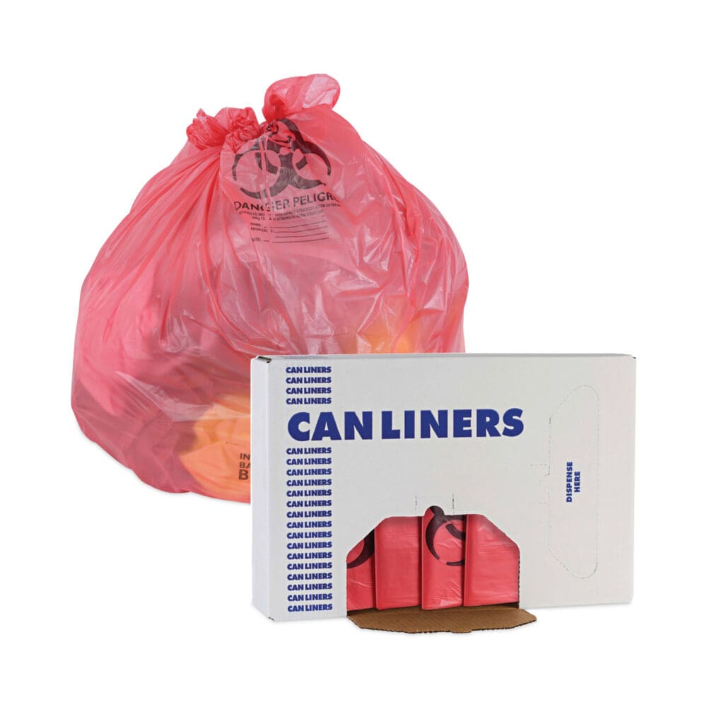 Linear Low Density Health Care Trash Can Liners, 45 gal, 1.3 mil, 40 x 46, Red, 100/Carton - Image 5