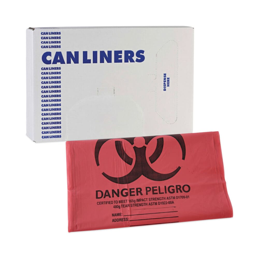 Linear Low Density Health Care Trash Can Liners, 45 gal, 1.3 mil, 40 x 46, Red, 100/Carton - Image 6