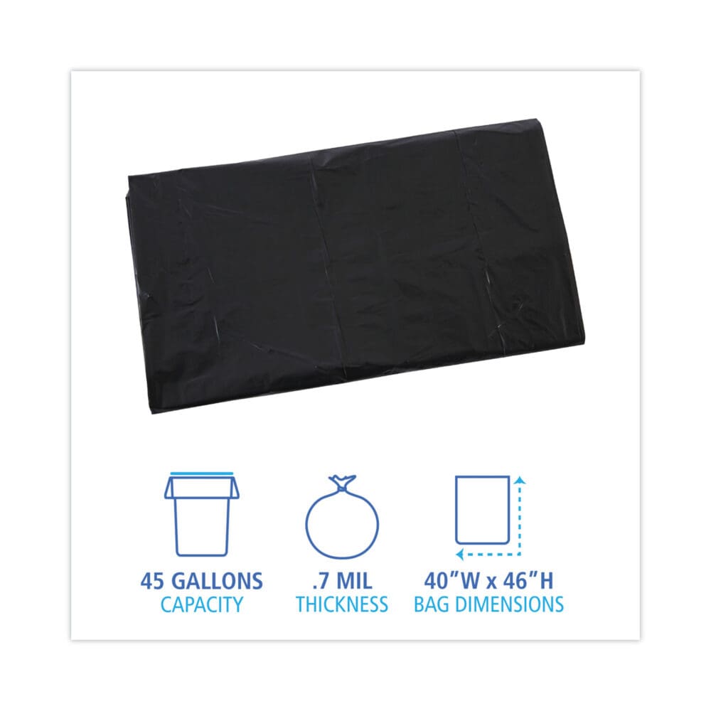 Linear Low Density Industrial Can Liners, 45 gal, 0.7 mil, 40 x 46, Black, 100/Carton - Image 7