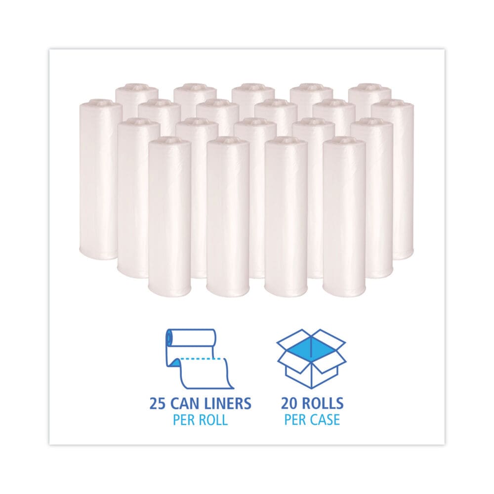 High Density Industrial Can Liners Coreless Rolls, 30 gal, 16 mic, 30 x 37, Natural, 25 Bags/Roll, 20 Rolls/Carton - Image 2