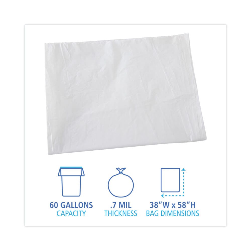 Linear Low Density Industrial Can Liners, 60 gal, 0.7 mil, 38 x 58, White, 100/Carton - Image 7