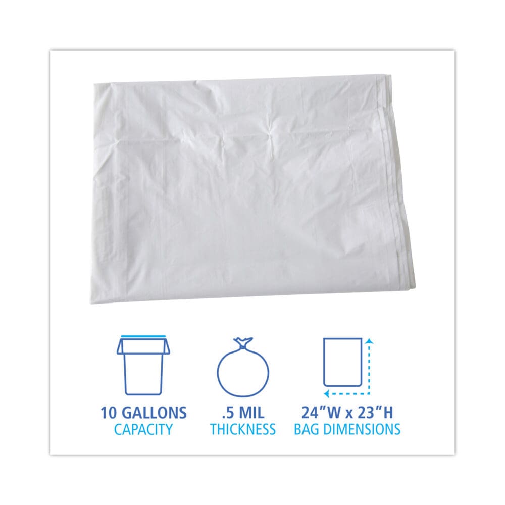 Linear Low Density Industrial Can Liners, 10 gal, 0.5 mil, 24 x 23, White, 500/Carton - Image 7