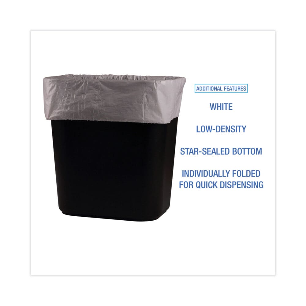 Linear Low Density Industrial Can Liners, 10 gal, 0.5 mil, 24 x 23, White, 500/Carton - Image 3