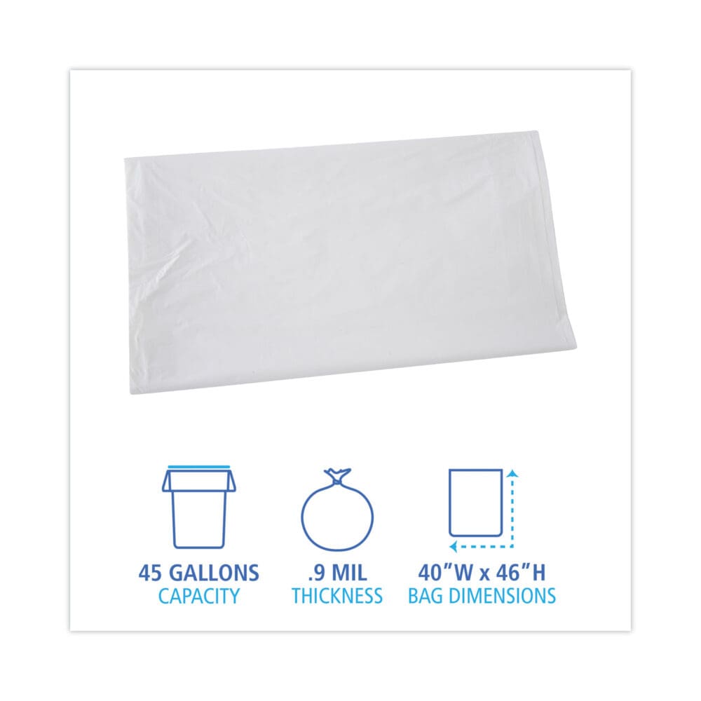 Linear Low Density Industrial Can Liners, 45 gal, 0.9 mil, 40 x 46, White, 100/Carton - Image 7