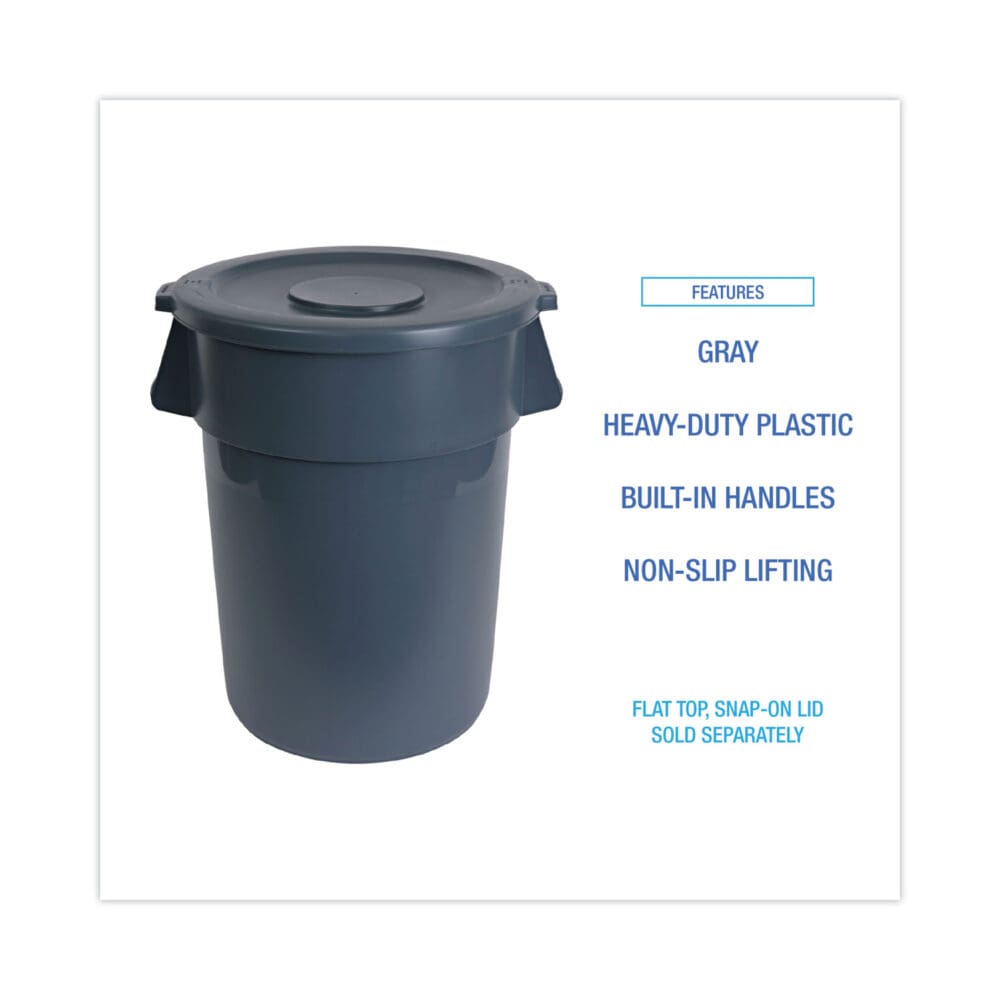 Round Waste Receptacle, 32 gal, Linear-Low-Density Polyethylene, Gray - Image 2