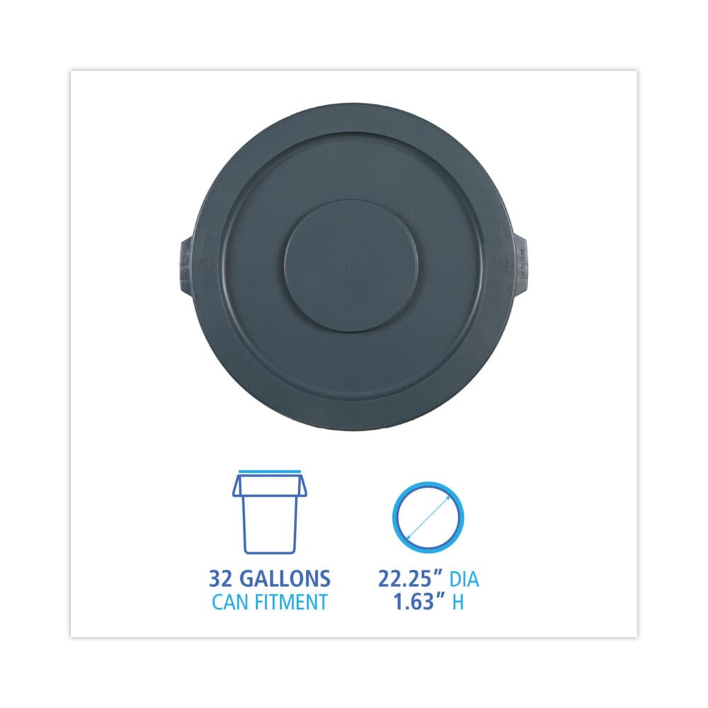 Lids for 32 gal Waste Receptacle, Flat-Top, Round, Plastic, Gray - Image 7