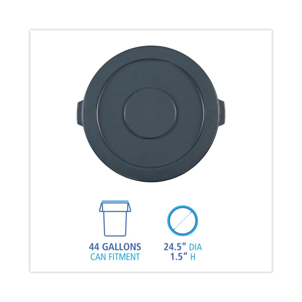 Lids for 44 gal Waste Receptacles, Flat-Top, Round, Plastic Gray - Image 7