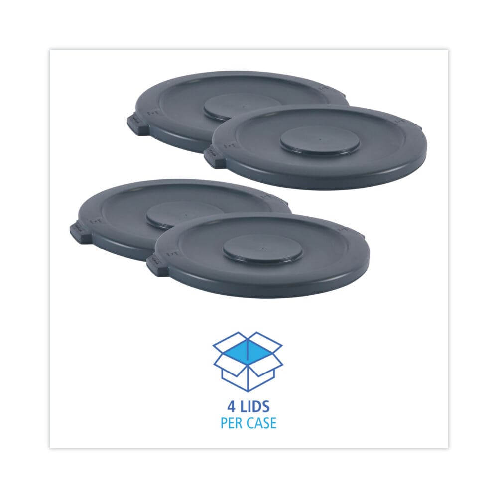 Lids for 44 gal Waste Receptacles, Flat-Top, Round, Plastic Gray - Image 2