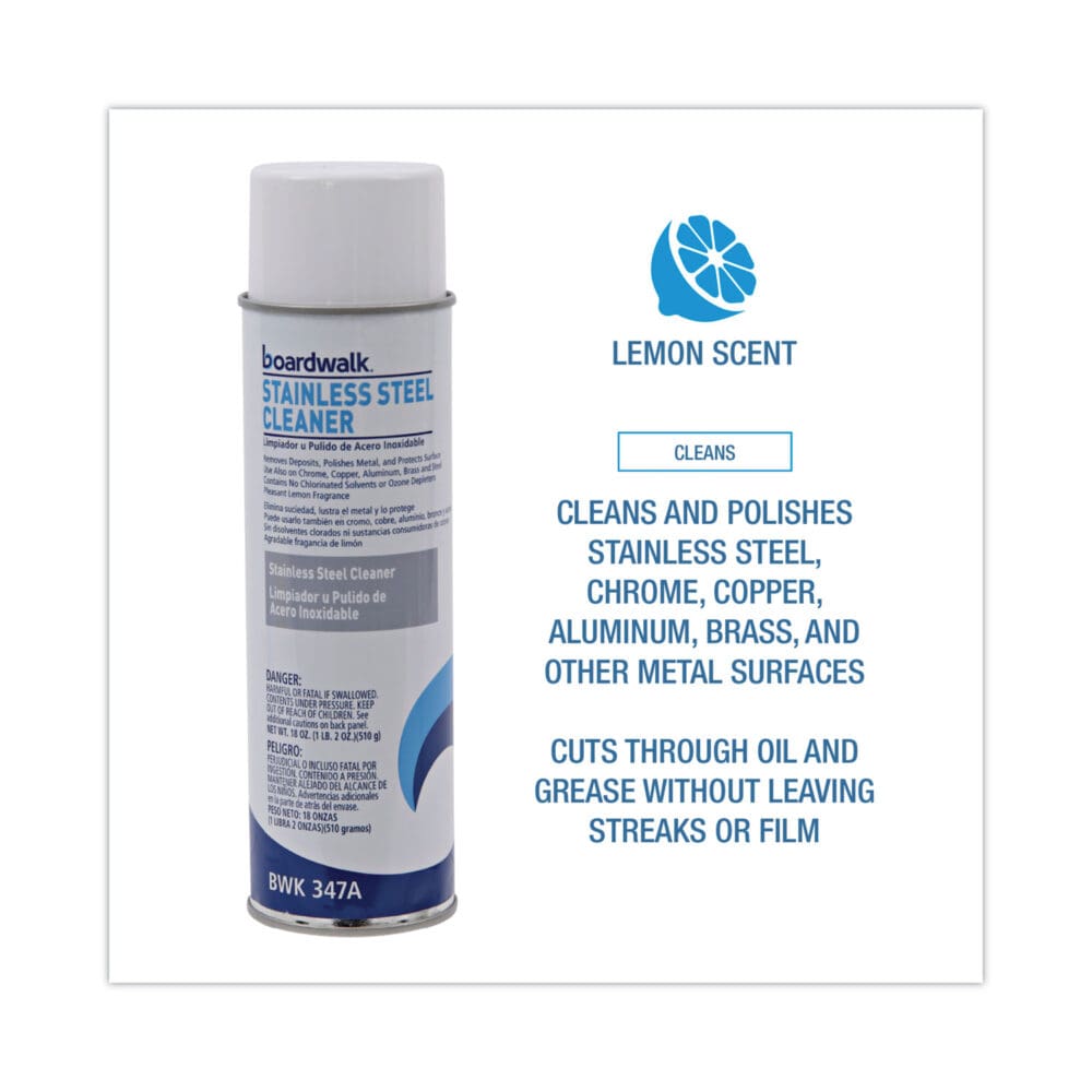 Stainless Steel Cleaner and Polish, Lemon, 18 oz Aerosol Spray - Image 2