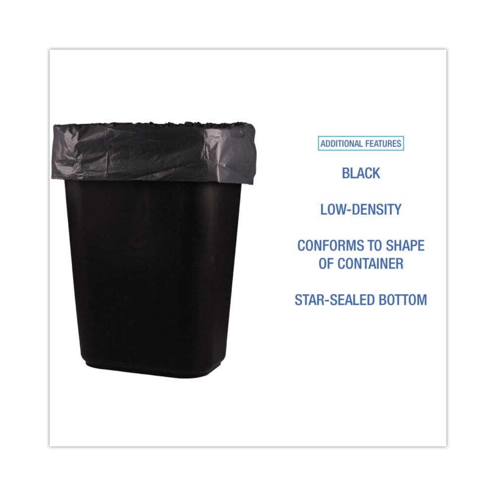Low-Density Waste Can Liners, 16 gal, 1 mil, 24 x 32, Black, 10 Bags/Roll, 15 Rolls/Carton - Image 2