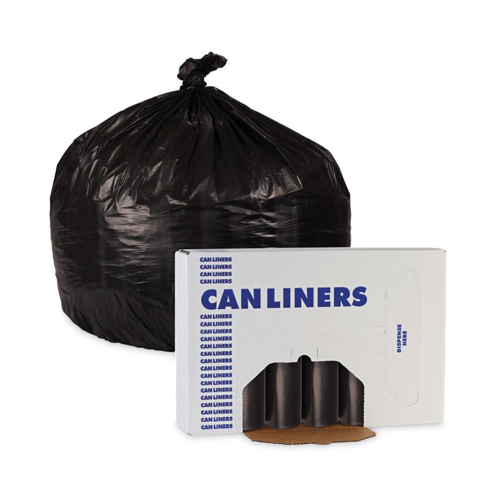 Low-Density Waste Can Liners, 16 gal, 1 mil, 24 x 32, Black, 10 Bags/Roll, 15 Rolls/Carton - Image 4