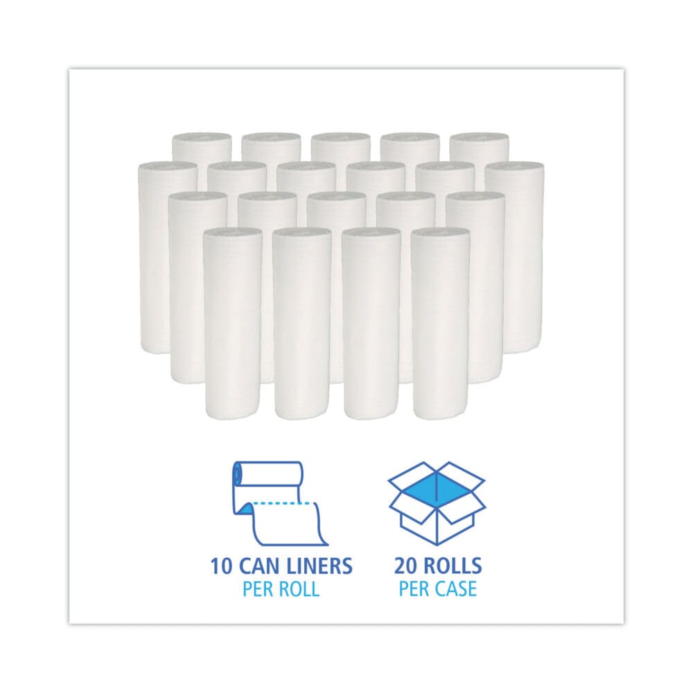 Linear Low Density Can Liners, 30 gal, 0.62 mil, 30" x 36", White, 10 Bags/Roll, 20 Rolls/Carton - Image 2