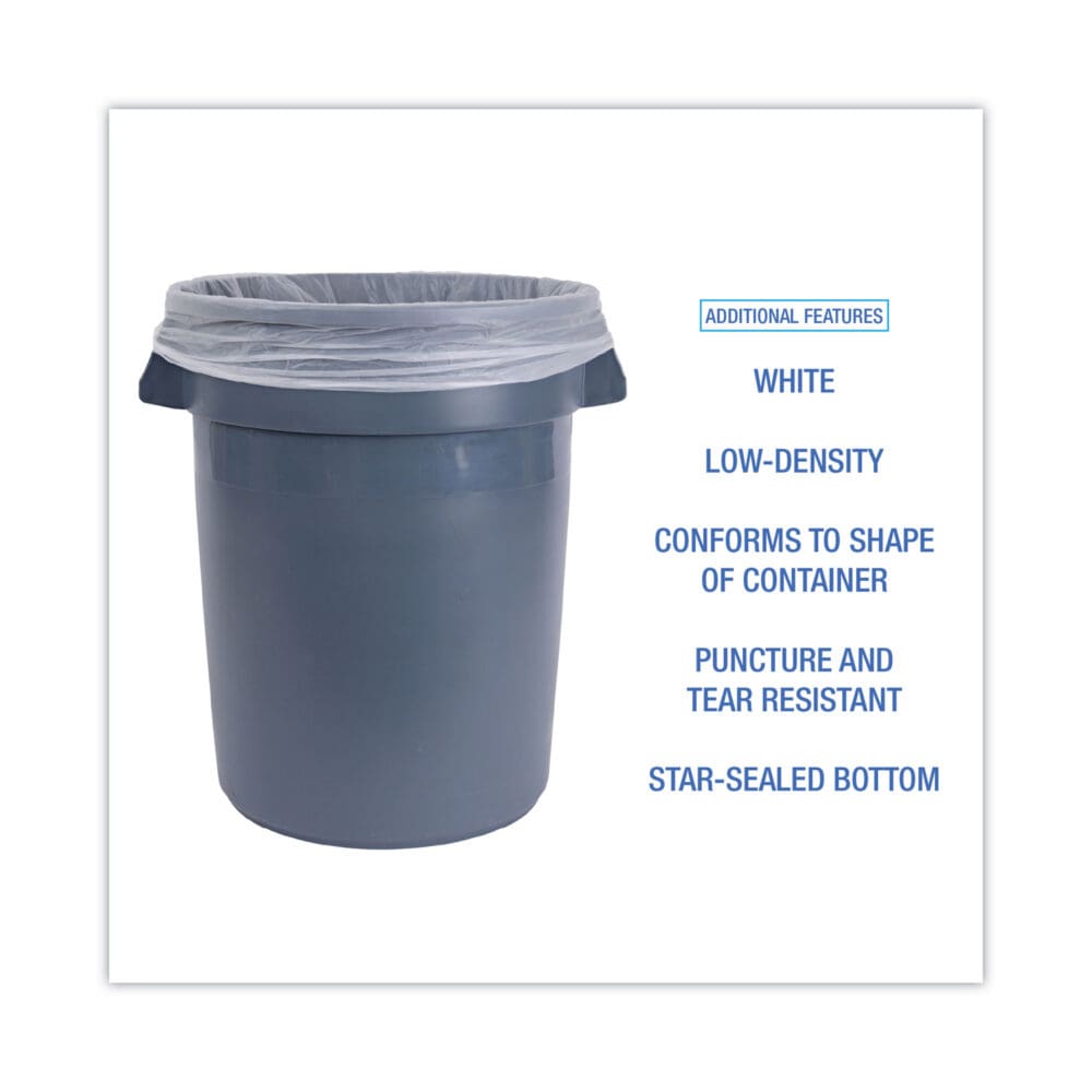 Linear Low Density Can Liners, 30 gal, 0.62 mil, 30" x 36", White, 10 Bags/Roll, 20 Rolls/Carton - Image 3