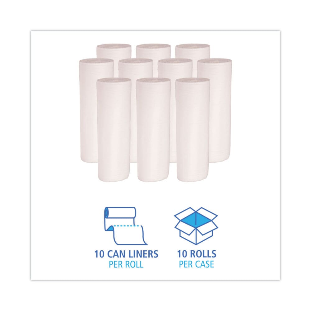 Linear Low Density Can Liners, 55 gal, 0.63 mil, 38" x 58", White, 10 Bags/Roll, 10 Rolls/Carton - Image 2