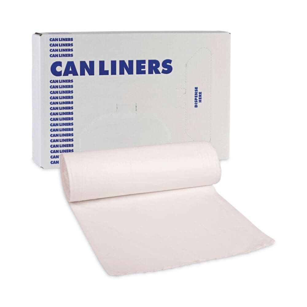 Linear Low Density Can Liners, 55 gal, 0.63 mil, 38" x 58", White, 10 Bags/Roll, 10 Rolls/Carton - Image 6