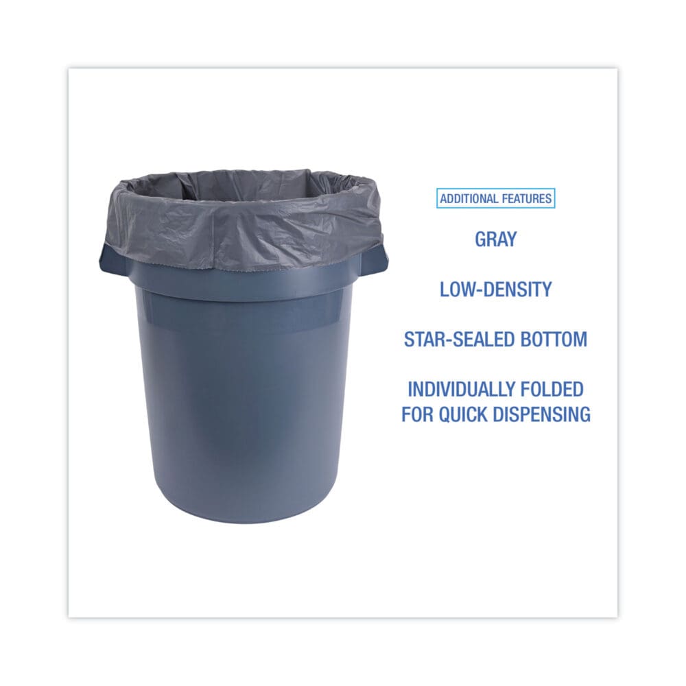 Linear Low Density Industrial Can Liners, 60 gal, 1.1 mil, 38 x 58, Gray, 100/Carton - Image 3
