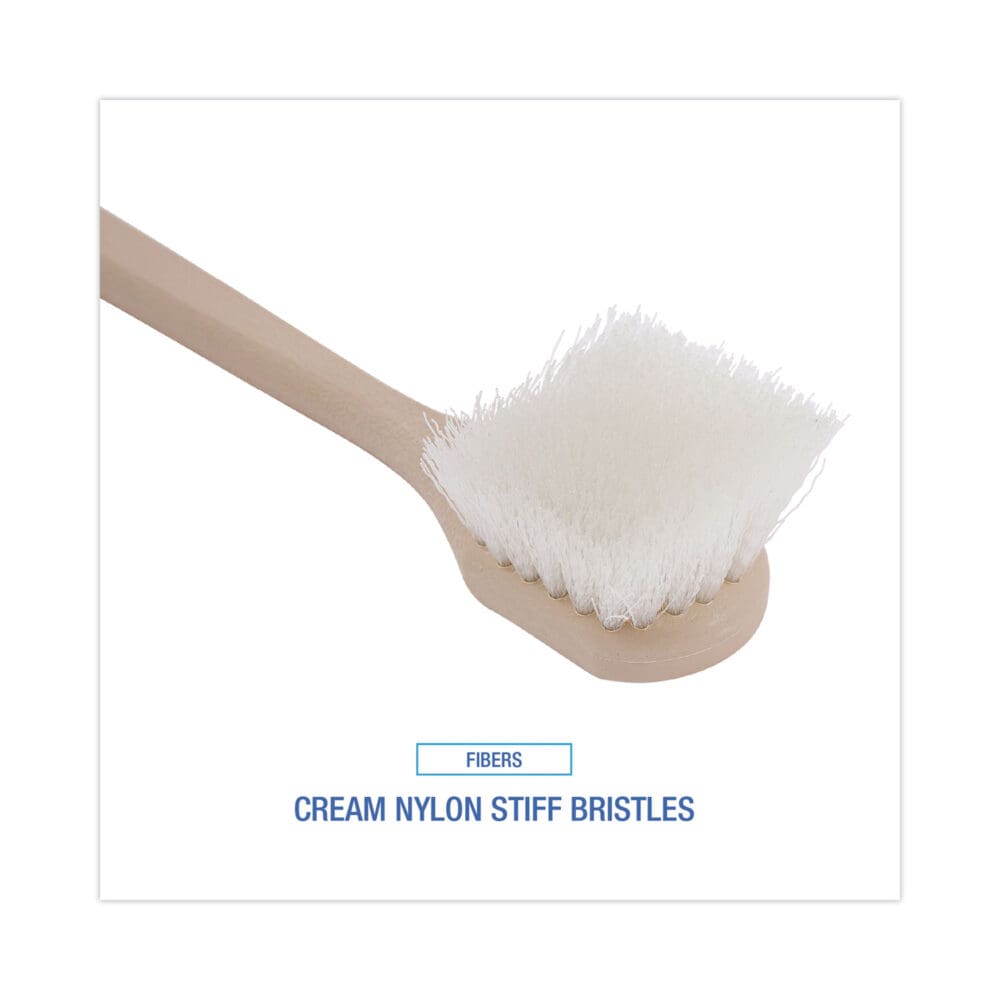 Utility Brush, Cream Nylon Bristles, 5.5" Brush, 14.5" Tan Plastic Handle - Image 3