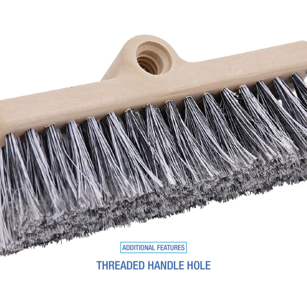Dual-Surface Black Polypropylene Bristles, 10" Brush, Brown Plastic Handle - Image 3