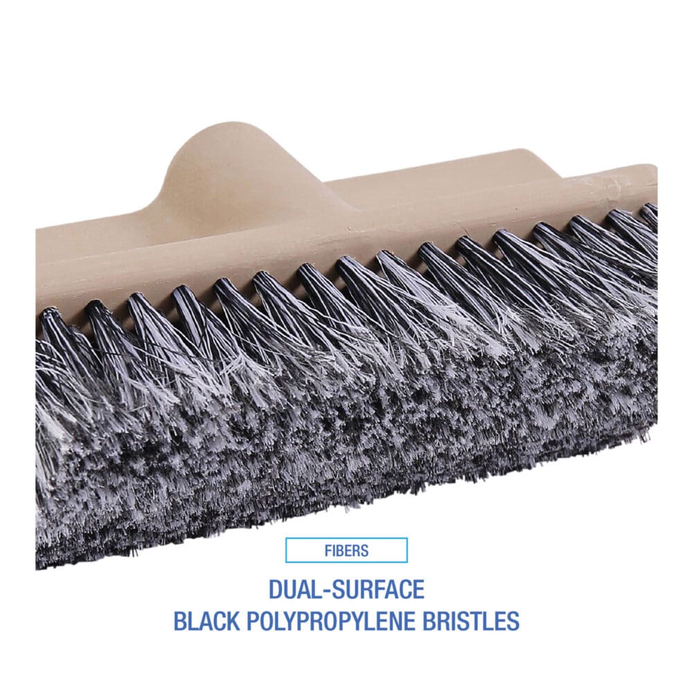 Dual-Surface Black Polypropylene Bristles, 10" Brush, Brown Plastic Handle - Image 2