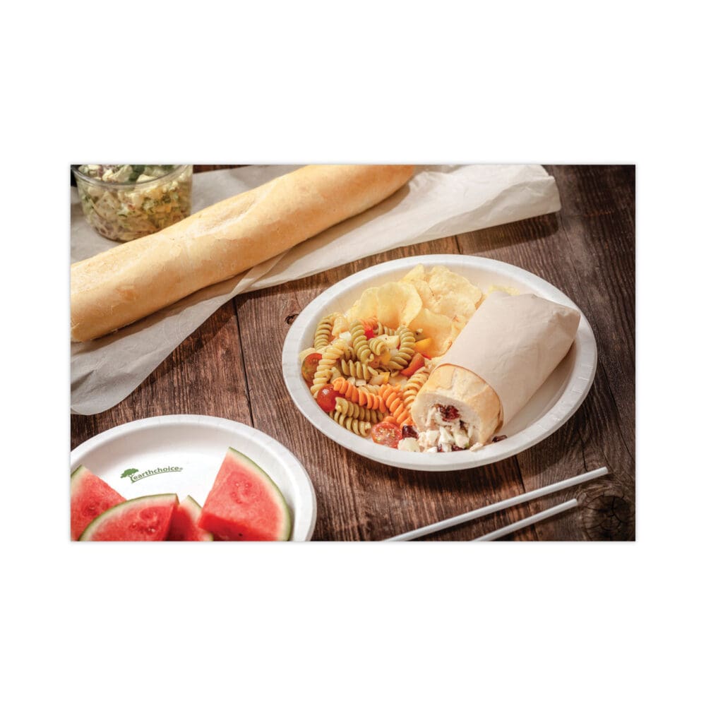 EarthChoice Pressware Compostable Dinnerware, Plate, 9" dia, White, 450/Carton - Image 4