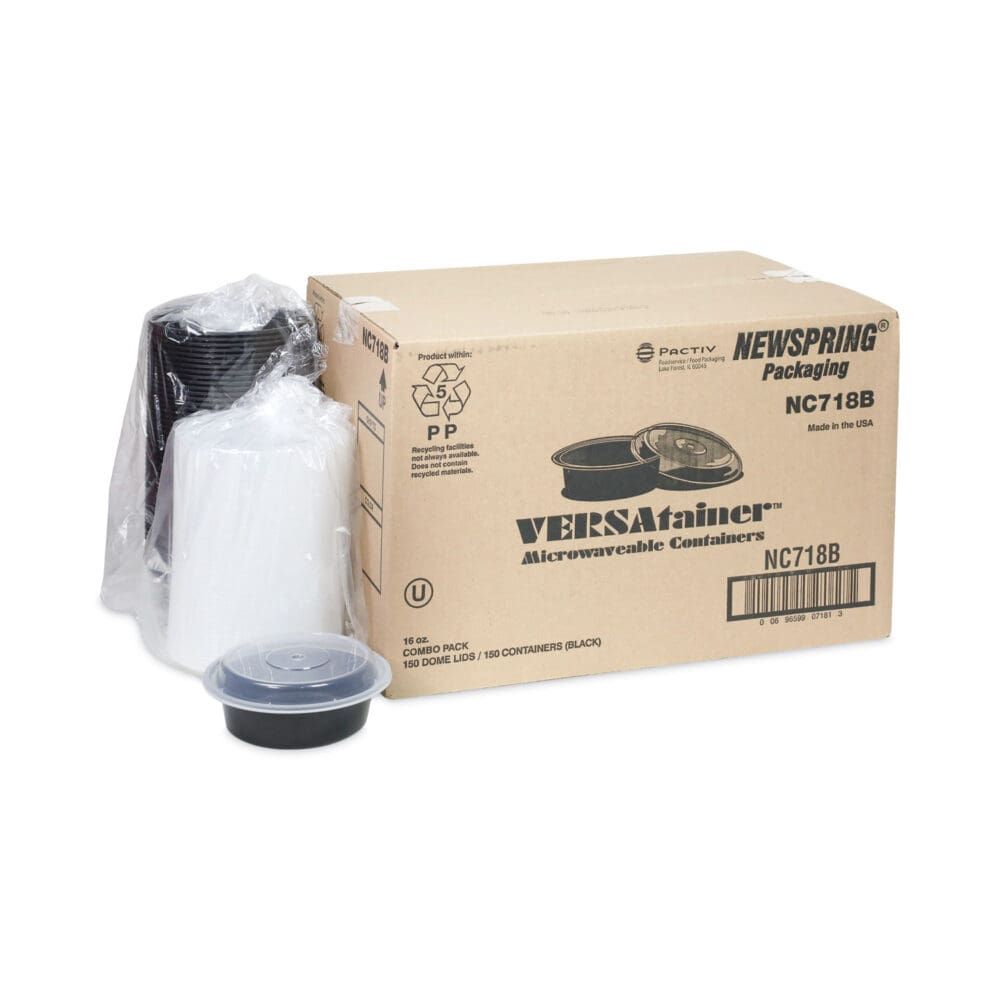 Newspring VERSAtainer Microwavable Containers, 16 oz, 6" Diameter, Black/Clear, Plastic, 150/Carton - Image 3