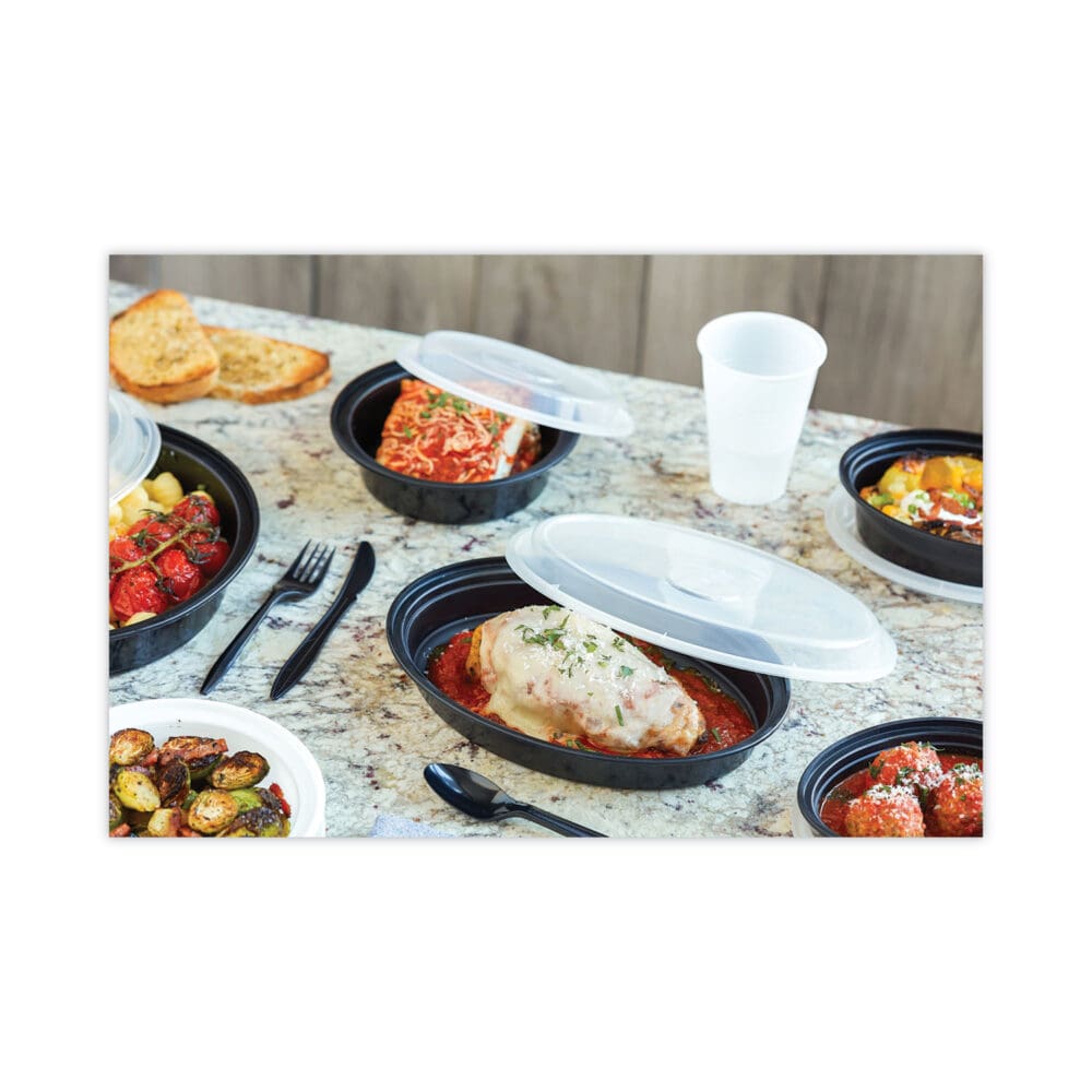 Newspring VERSAtainer Microwavable Containers, 16 oz, 6" Diameter, Black/Clear, Plastic, 150/Carton - Image 7