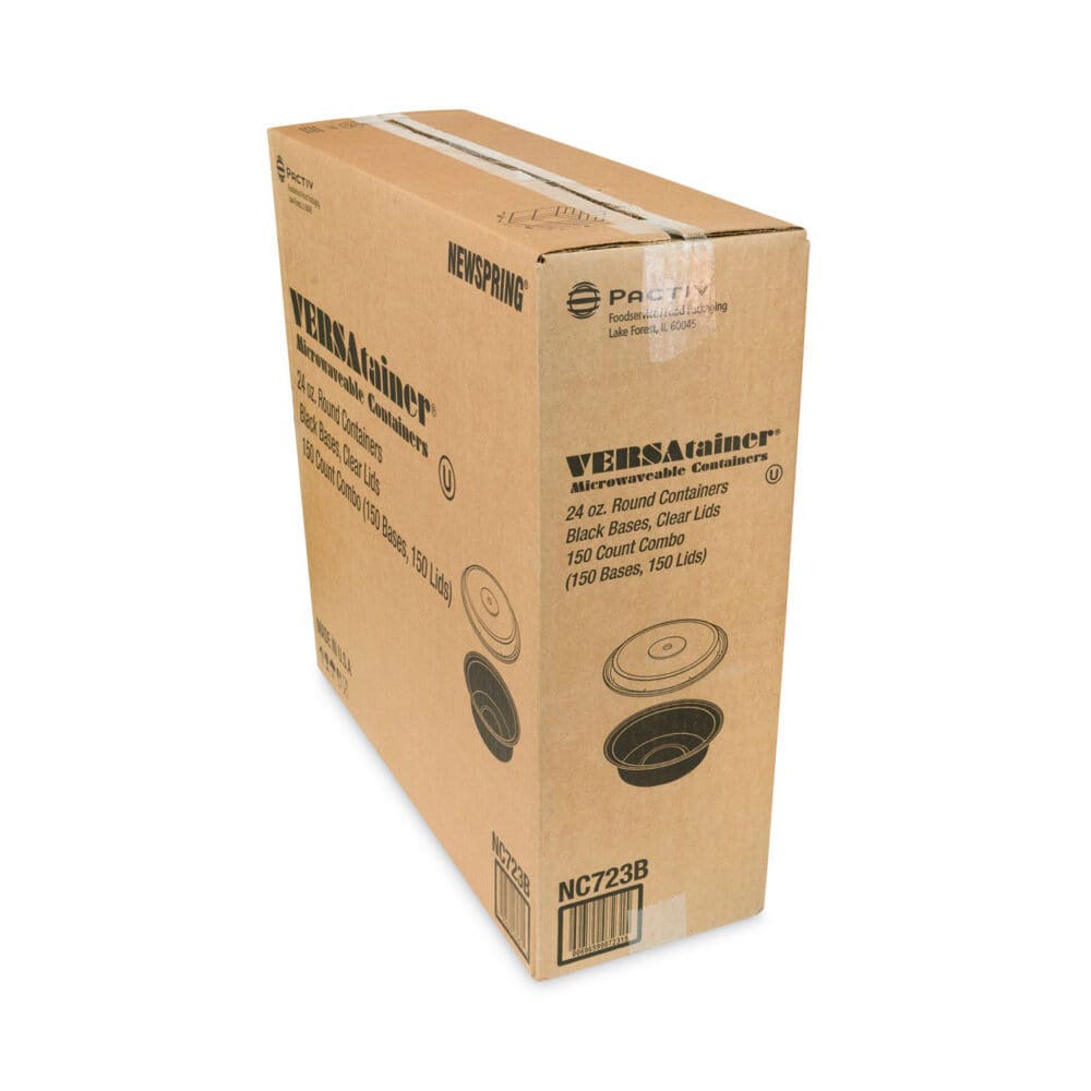 Newspring VERSAtainer Microwavable Containers, 24 oz, 7" Diameter, Black/Clear, Plastic, 150/Carton - Image 6