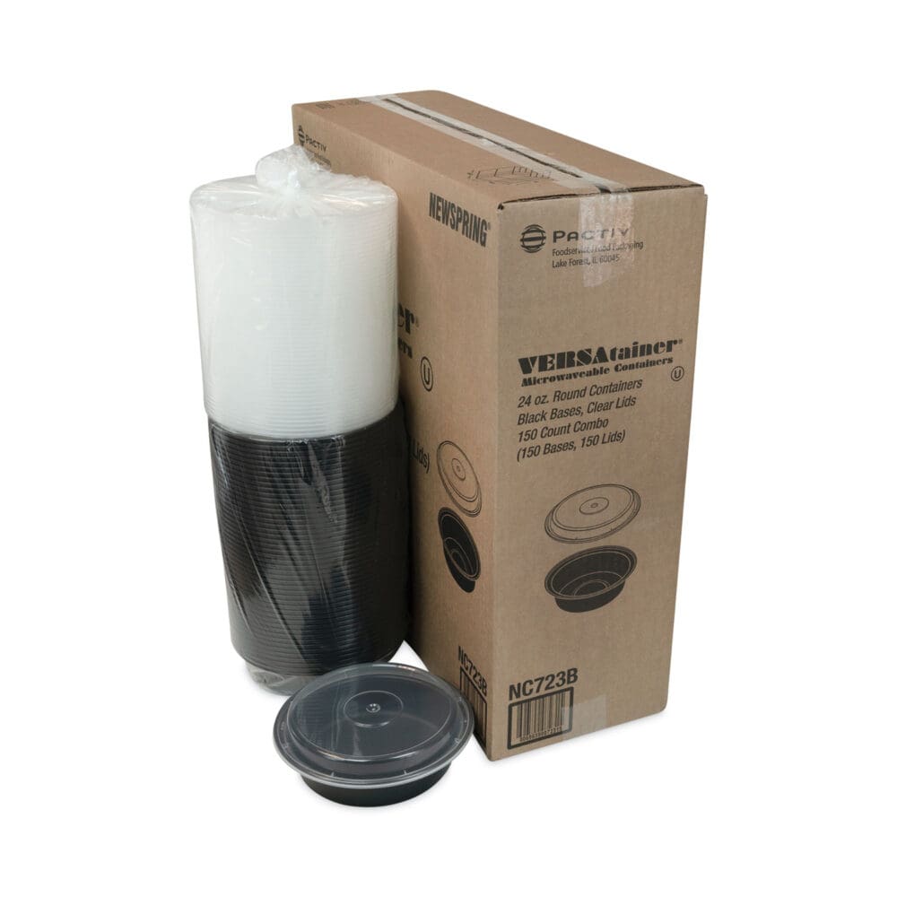 Newspring VERSAtainer Microwavable Containers, 24 oz, 7" Diameter, Black/Clear, Plastic, 150/Carton - Image 3