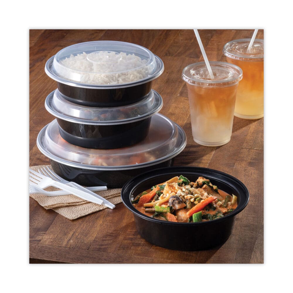 Newspring VERSAtainer Microwavable Containers, 24 oz, 7" Diameter, Black/Clear, Plastic, 150/Carton - Image 4
