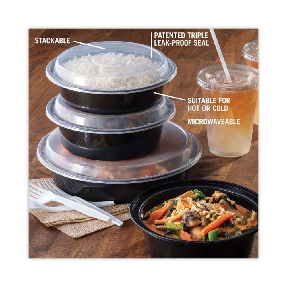 Newspring VERSAtainer Microwavable Containers, 24 oz, 7" Diameter, Black/Clear, Plastic, 150/Carton - Image 5