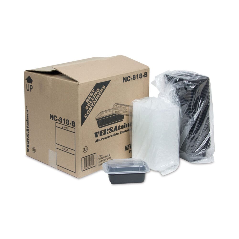 Newspring VERSAtainer Microwavable Containers, 12 oz, 4.5 x 5.5 x 1.75, Black/Clear, Plastic, 150/Carton - Image 3