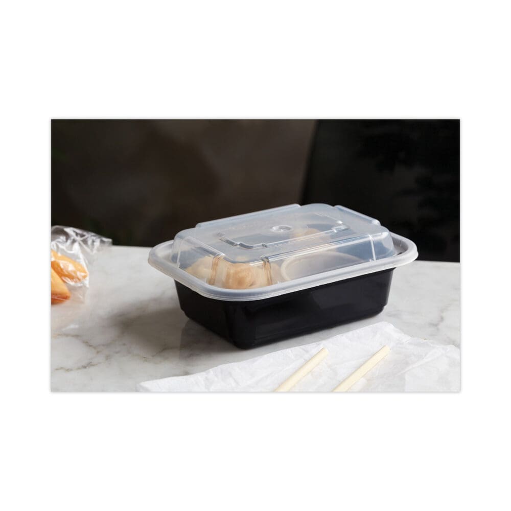 Newspring VERSAtainer Microwavable Containers, 12 oz, 4.5 x 5.5 x 1.75, Black/Clear, Plastic, 150/Carton - Image 5