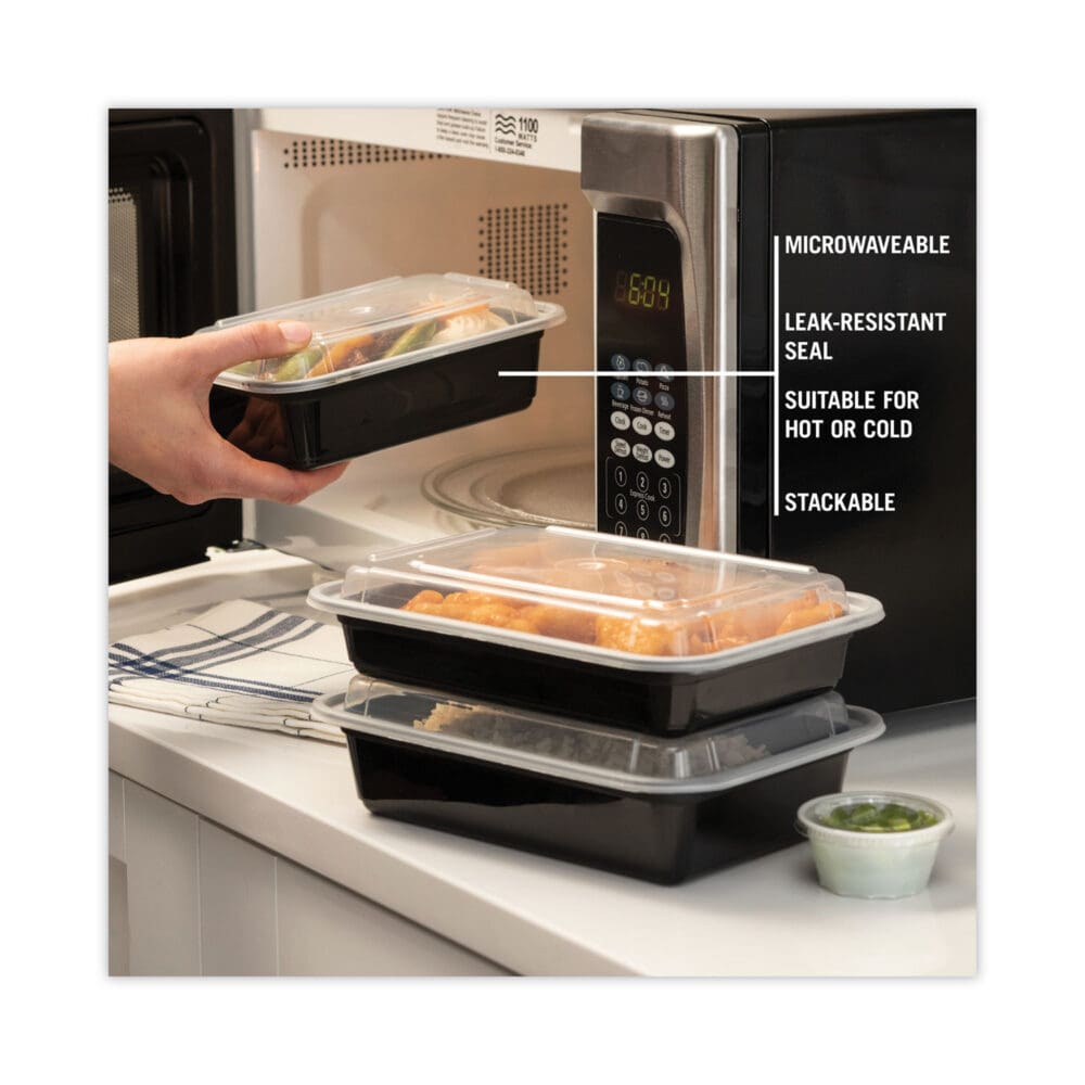 Newspring VERSAtainer Microwavable Containers, 24 oz, 5 x 7.25 x 2, Black/Clear, Plastic, 150/Carton - Image 5