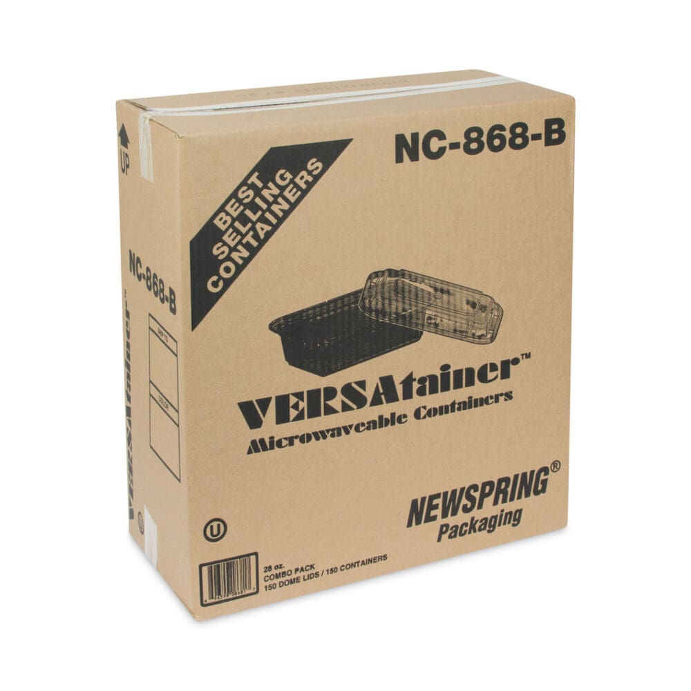 Newspring VERSAtainer Microwavable Containers, 28 oz, 7.25 x 5 x 1.5, Black Base/Clear Lid, Plastic, 150/Carton - Image 5