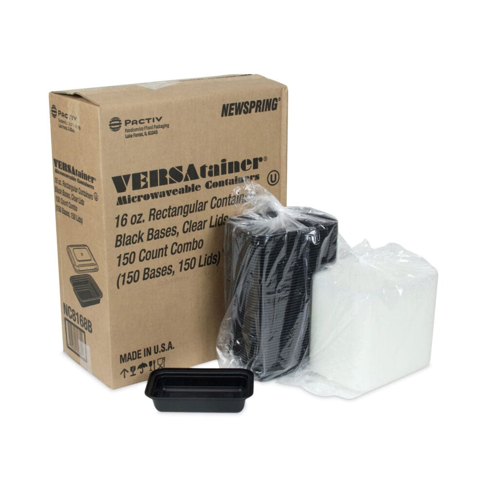 Newspring VERSAtainer Microwavable Containers, 16 oz, 5 x 7.25 x 1.5, Black/Clear, Plastic, 150/Carton - Image 3