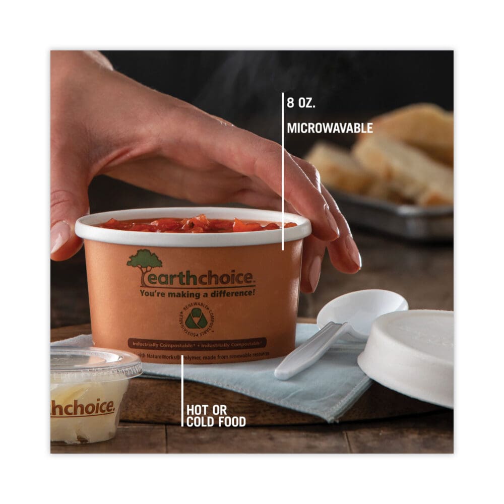 EarthChoice Compostable Soup Cup, Small, 8 oz, 3 x 3 x 3, Brown, Paper, 500/Carton - Image 5