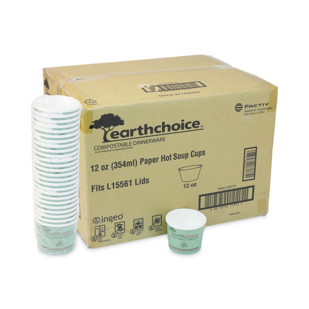 EarthChoice Compostable Soup Cup, Medium, 12 oz, 3.63" Diameter x 3.63"h, Teal, Paper, 500/Carton - Image 3