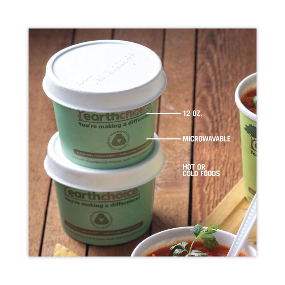 EarthChoice Compostable Soup Cup, Medium, 12 oz, 3.63" Diameter x 3.63"h, Teal, Paper, 500/Carton - Image 5