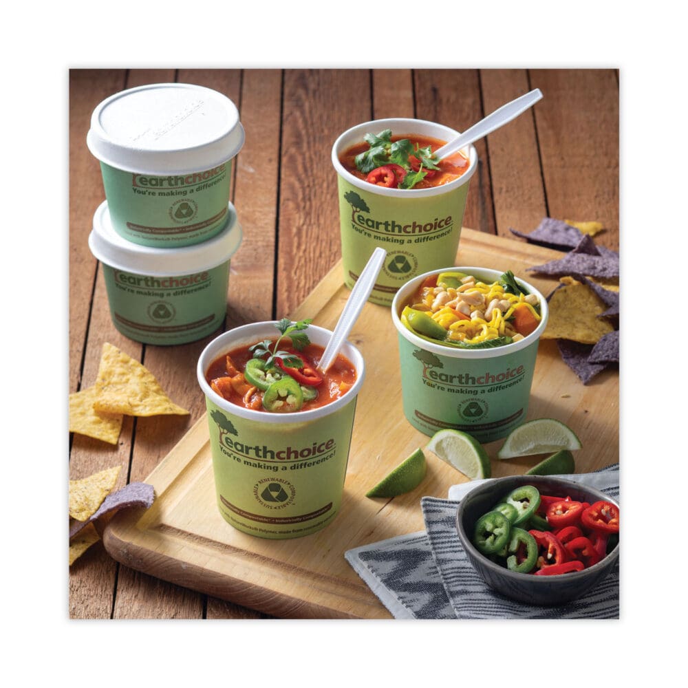 EarthChoice Compostable Soup Cup Large, 16 oz, 3.63" Diameter x 3.88"h, Green, Paper, 500/Carton - Image 4