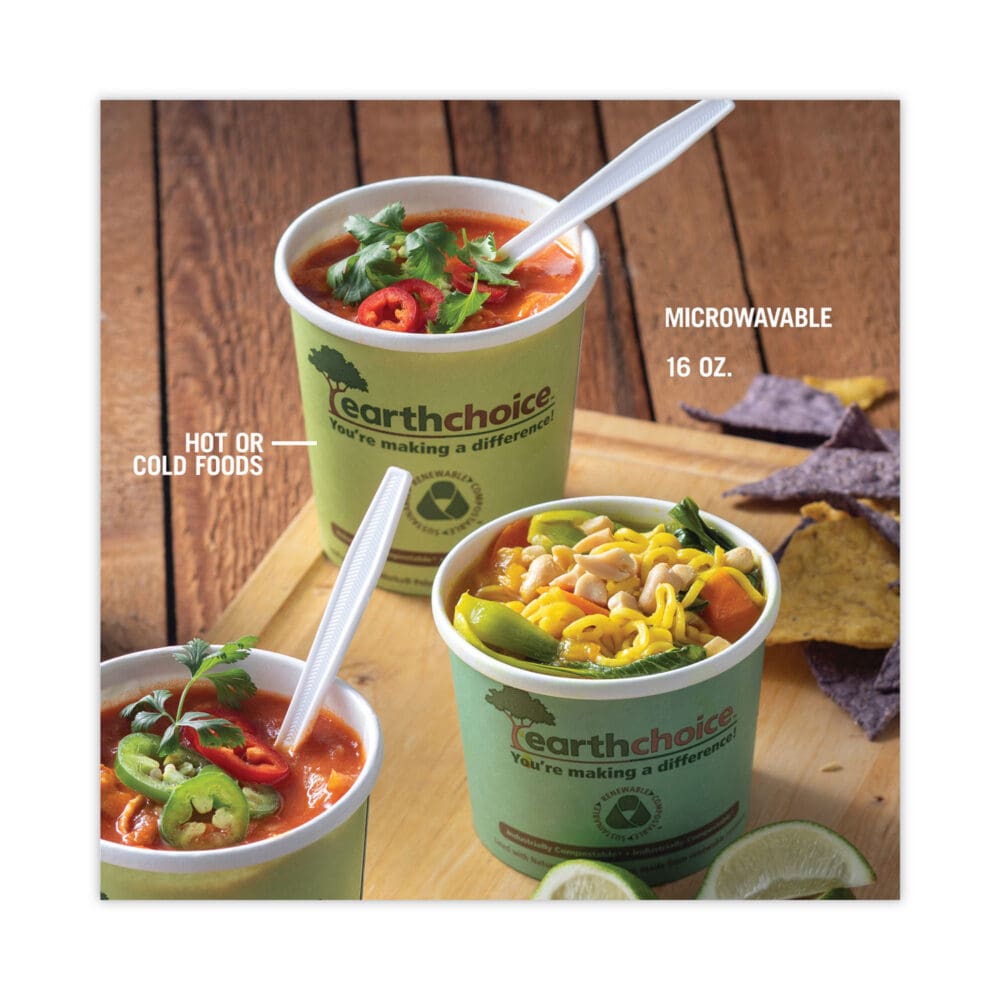 EarthChoice Compostable Soup Cup Large, 16 oz, 3.63" Diameter x 3.88"h, Green, Paper, 500/Carton - Image 5