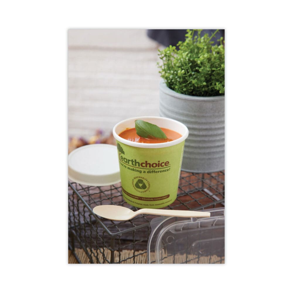 EarthChoice Compostable Soup Cup Large, 16 oz, 3.63" Diameter x 3.88"h, Green, Paper, 500/Carton - Image 9